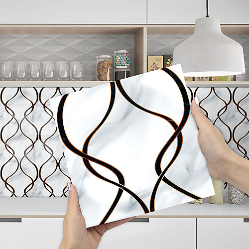 

Imitation Epoxy Tile Sticker White Marble Water Corrugated Wall Sticker House Renovation Diy Self-adhesive Pvc Wallpaper Painting Kitchen Waterproof And Oilproof Wall Sticker