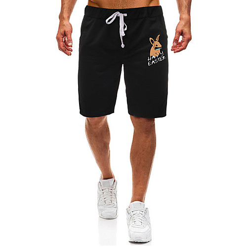 

Men's Shorts Casual / Sporty Daily Sports Easter Sweatpants Shorts Pants Rabbit / Bunny Short Zipper Pocket Print Black Light Grey