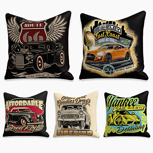

5 pcs Linen Pillow Cover, Cartoon Square Zipper Polyester Traditional Classic