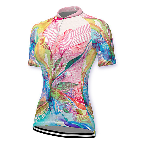 

21Grams Women's Short Sleeve Cycling Jersey Summer Spandex Polyester Pink Rainbow Floral Botanical Bike Jersey Top Mountain Bike MTB Road Bike Cycling Quick Dry Moisture Wicking Breathable Sports