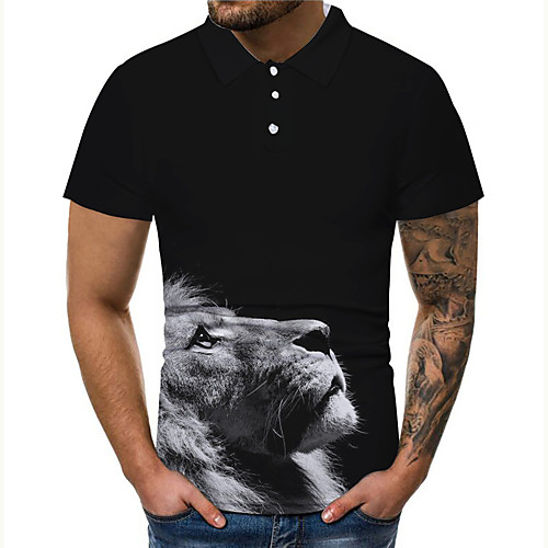 

Men's Golf Shirt 3D Print Graphic Prints Lion Button-Down Print Short Sleeve Casual Tops Casual Designer Big and Tall Black / Summer