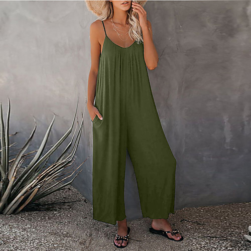 

LITB Basic Women's Spaghetti Strap Jumpsuit Sleevelss Pants Stretchy Comfy Summer Outwear Daily Office