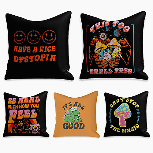 

5 pcs Linen Pillow Cover, Cartoon Square Zipper Polyester Traditional Classic