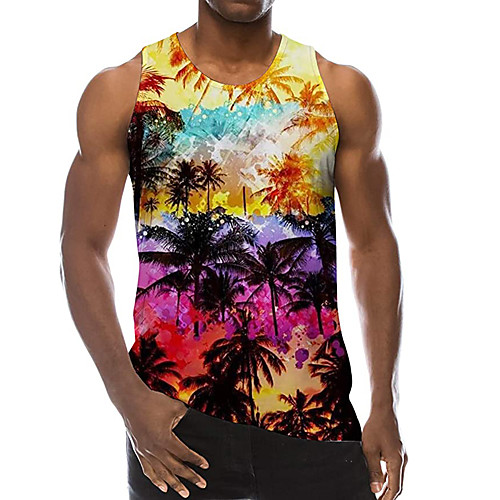 

Men's Tank Top Undershirt 3D Print Tree 3D Print Sleeveless Daily Tops Casual Beach Rainbow