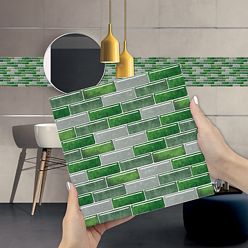 

Imitation Epoxy Tile Sticker Green Mosaic Wall Sticker House Renovation Diy Self-adhesive Pvc Wallpaper Painting Kitchen Waterproof And Oilproof Wall Sticker