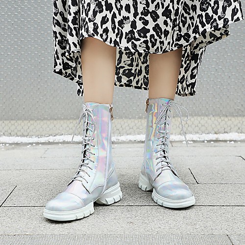 

Women's Boots Chunky Heel Round Toe PU Synthetics Black Silver