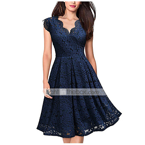 

Women's Swing Dress Knee Length Dress Blue Purple Wine Green Black Sleeveless Solid Color Zipper Lace Patchwork Spring Summer V Neck Hot Sexy 2021 S M L XL XXL 3XL