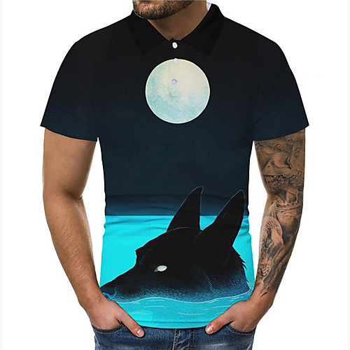 

Men's Golf Shirt Tennis Shirt 3D Print Graphic Prints Moon Button-Down Print Short Sleeve Casual Tops Casual Designer Big and Tall Black / Summer