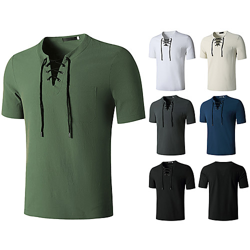 

Men's T shirt Shirt non-printing Solid Colored Plus Size Short Sleeve Daily Tops V Neck White Army Green Black