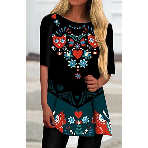 

Women's T Shirt Dress Tee Dress Short Mini Dress Black Half Sleeve Floral Print Print Spring Summer Round Neck Casual Holiday 2021 S M L XL XXL 3XL