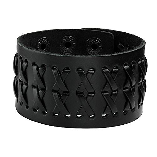 

Unisex Black Metal Spike Studded Punk Rock Biker Wide Strap Leather Bracelet Chain Wristband Adjustable