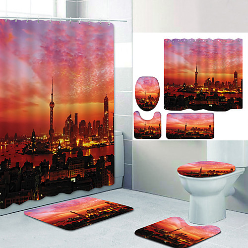 

Bathroom Shower Curtain & Mat Set Modern Polyester New Design