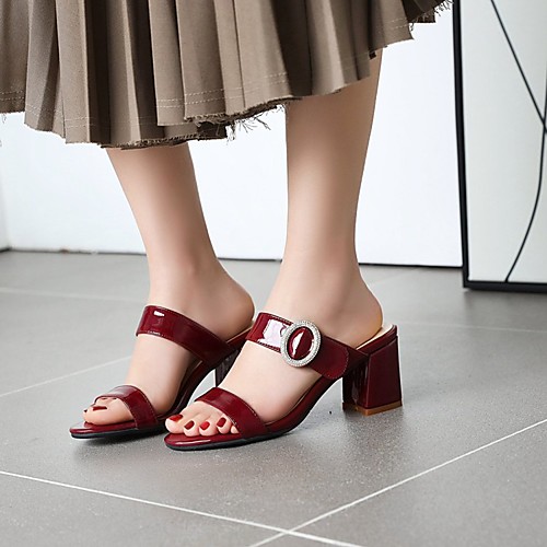 

Women's Sandals Chunky Heel Round Toe PU Synthetics White Black Red