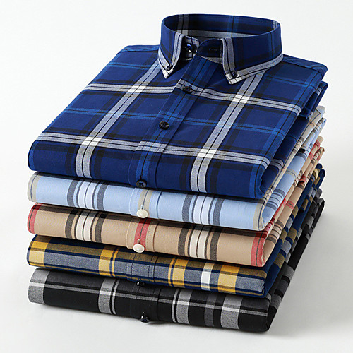 

Men's Shirt Plaid Button-Down Long Sleeve Casual Tops Cotton Business Simple Blue Red Yellow