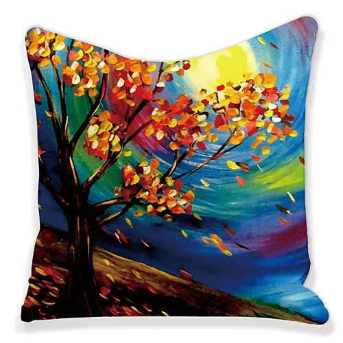 

Double Side 1 Pc Botanical Cushion Cover Print 45x45cm Faux Linen for Sofa Bedroom