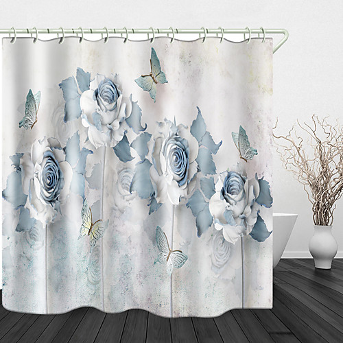 

Beautiful flower Butterfly Print Waterproof Fabric Shower Curtain for Bathroom Home Decor Covered Bathtub Curtains Liner Includes with Hooks 72 Inch