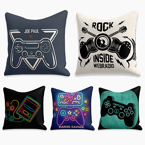 

5 pcs Linen Pillow Cover, Cartoon Square Zipper Polyester Traditional Classic