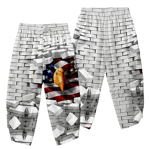 

Men's Casual / Sporty Athleisure Daily Sports Harem Loose Wide Leg Pants Eagle Flag Full Length 3D Print Elastic Waist White