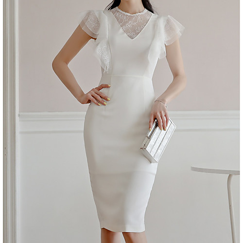 

Sheath / Column Elegant Sexy Homecoming Cocktail Party Dress Jewel Neck Sleeveless Knee Length Stretch Fabric with Split Lace Insert 2021