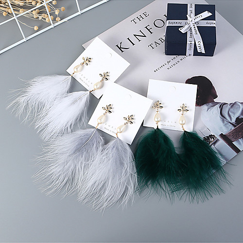 

Women's Earrings Vintage Style Leaf Stylish Romantic European Korean Sweet Feather Earrings Jewelry Gray / Green / White For Wedding Party Evening Street Date Festival