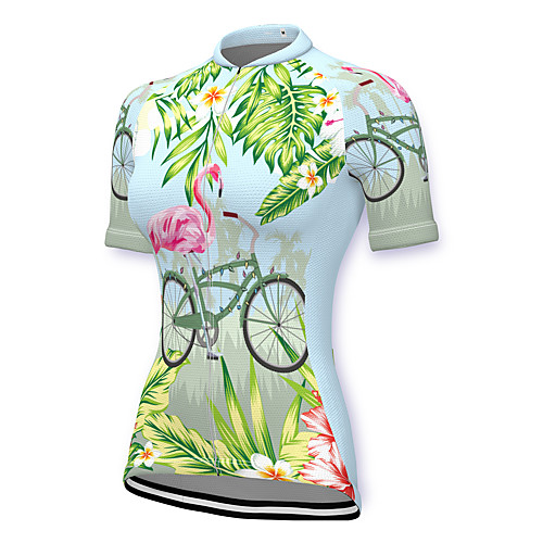 

21Grams Women's Short Sleeve Cycling Jersey Summer Spandex Polyester Green Flamingo Floral Botanical Bike Jersey Top Mountain Bike MTB Road Bike Cycling Quick Dry Moisture Wicking Breathable Sports