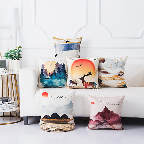 

Double Side 1 Pc Color Block Cushion Cover Print 45x45cm Faux Linen for Sofa Bedroom