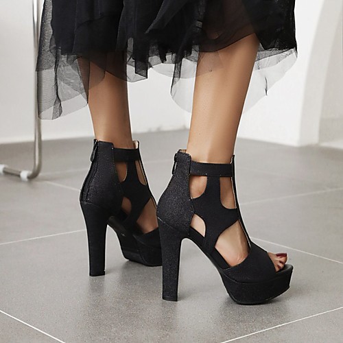 

Women's Sandals High Heel Peep Toe PU Synthetics Black Gold Silver