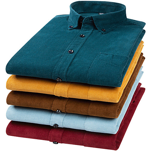 

Men's Shirt Solid Colored Button-Down Long Sleeve Casual Tops Cotton Business Simple Yellow Camel Dark Green / Work