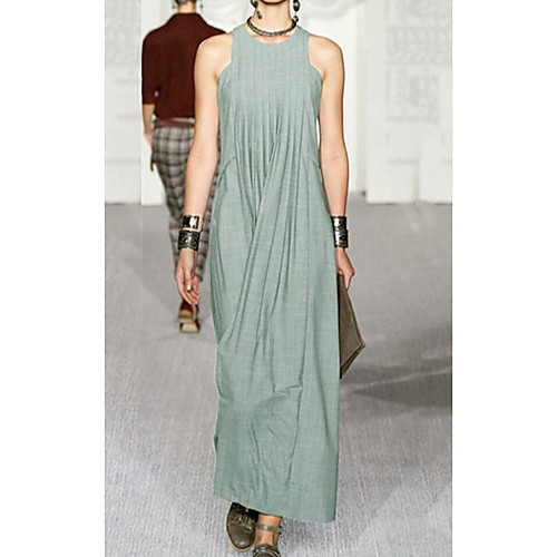 

Women's Sheath Dress Maxi long Dress Green Sleeveless Solid Color Print Spring Summer Round Neck Casual 2021 S M L XL XXL 3XL