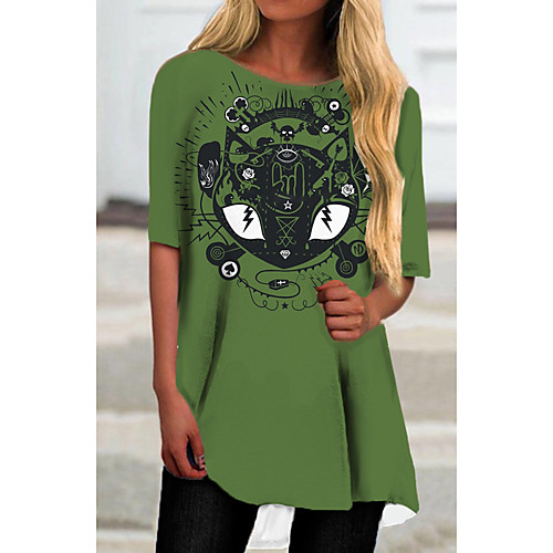 

Women's T Shirt Dress Tee Dress Short Mini Dress Green Half Sleeve Print Animal Print Spring Summer Round Neck Casual Holiday 2021 S M L XL XXL 3XL