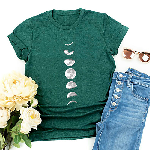 

Women's T shirt Galaxy Graphic Print Round Neck Tops Basic Basic Top Black Blue Blushing Pink