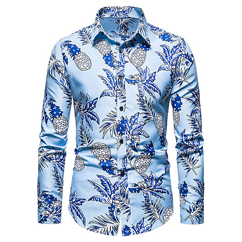 

Men's Shirt Graphic Long Sleeve Casual Tops Simple Blue Yellow