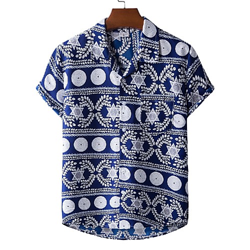 

Men's Shirt Other Prints Graphic Print Short Sleeve Casual Tops Hawaiian Classic Collar Blue / White / Summer / Beach