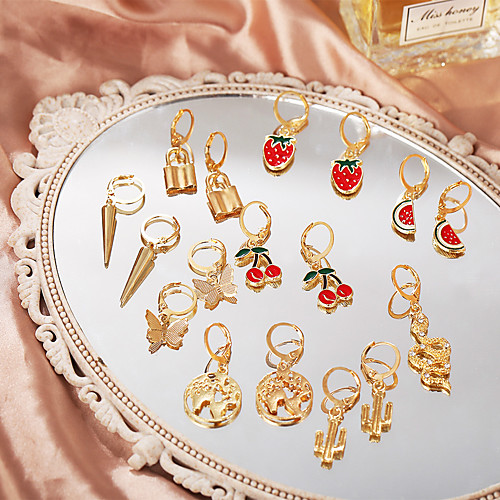 

Women's Earrings Monogram Fruit Animal Stylish Cartoon European Cute Imitation Diamond Earrings Jewelry Gold For Party Evening Street Prom Date Festival 9 pairs