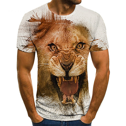 

Men's T shirt Shirt 3D Print Animal 3D Print Print Short Sleeve Casual Tops Casual Fashion Round Neck Light Yellow