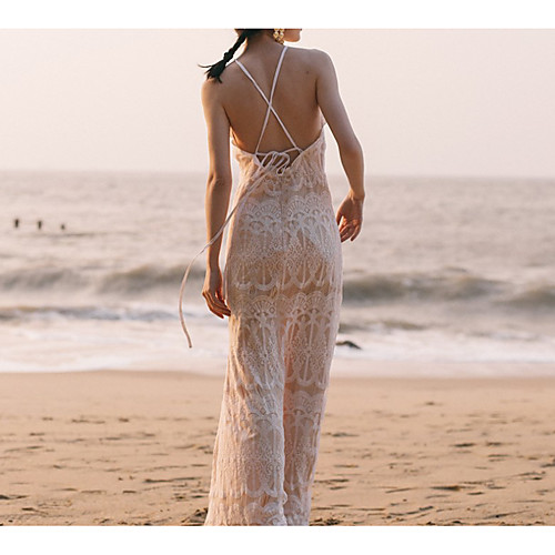 

Sheath / Column Beautiful Back Sexy Holiday Cocktail Party Dress Halter Neck Sleeveless Ankle Length Lace with Criss Cross 2021