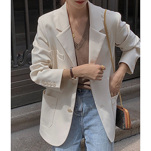 

Women's Blazer Blazer Solid Colored Regular Fit Polyester Men's Suit Khaki / White / Brown - Notch lapel collar