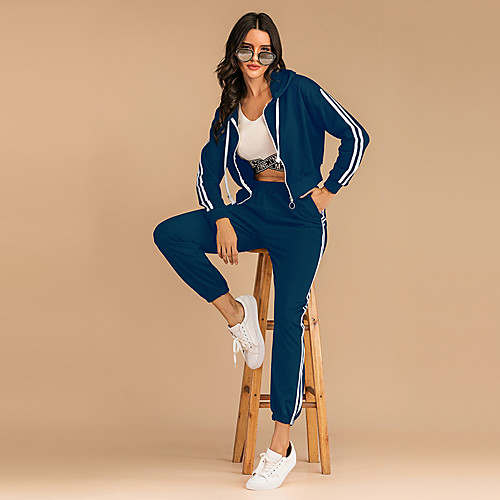 

Women's Basic Streetwear Plain Daily Two Piece Set Hoodies & Sweatshirts Tracksuit Pant Jogger Pants Drawstring Patchwork Tops