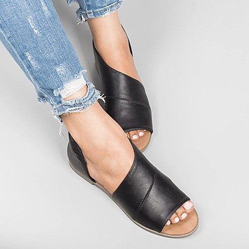 

Women's Sandals Boho Bohemia Beach Flat Heel Round Toe PU Light Brown Black Red