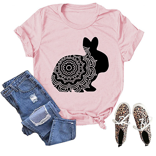 

Women's T shirt Graphic Animal Print Round Neck Tops Cotton Basic Basic Top Army green (white font) Retro green (white font) Retro blue (white font)