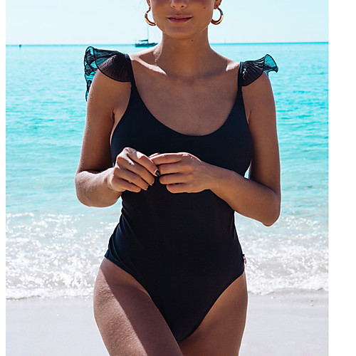 

Women's One Piece Monokini Swimsuit Lace up Lace White Black Swimwear Strap Bathing Suits Sexy / Padded Bras