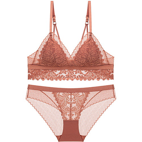 

Women's Bra & Panty Set Wireless 3/4 Cup Lace Sexy caramel