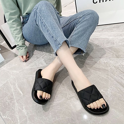 

Women's Slippers & Flip-Flops Flat Heel Round Toe PU Synthetics White Black Orange