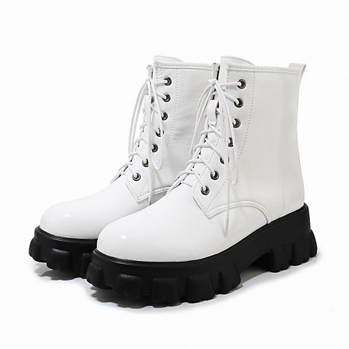 

Women's Boots Platform Round Toe PU Synthetics White Black