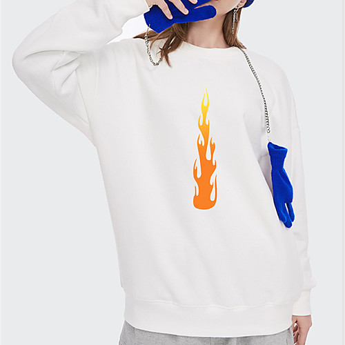 

Women's Hoodie Sweatshirt Flame Print Daily Other Prints Basic Hoodies Sweatshirts Loose Blue Blushing Pink White
