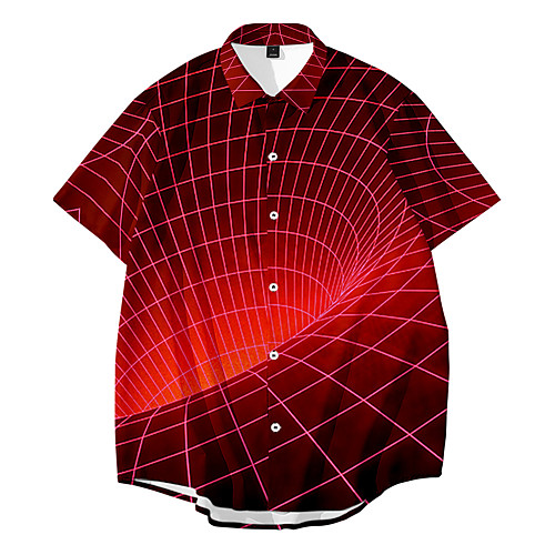 

Men's Shirt 3D Print Optical Illusion 3D Print Button-Down Short Sleeve Casual Tops Casual Fashion Breathable Comfortable Red / Sports