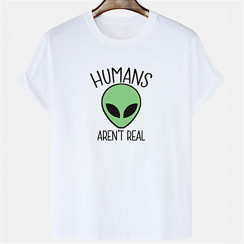 

Men's Unisex T shirt Hot Stamping Graphic Prints Alien Letter Plus Size Print Short Sleeve Daily Tops 100% Cotton Basic Casual White Black Blushing Pink