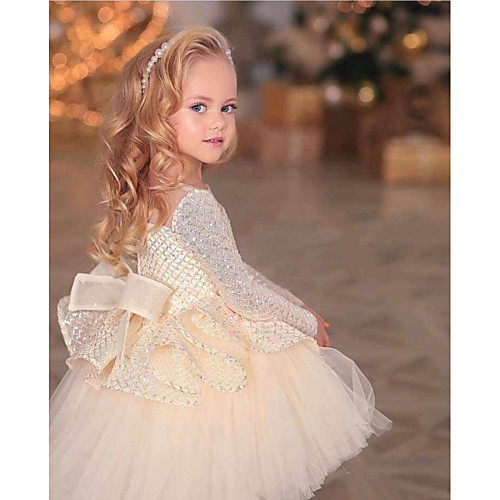 

Princess Asymmetrical Flower Girl Dresses Party Tulle Long Sleeve Jewel Neck with Bow(s)