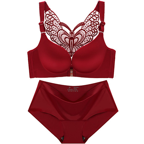 

Women's Plus Size Bra & Panty Set Wireless 3/4 Cup Textured Sexy Wine