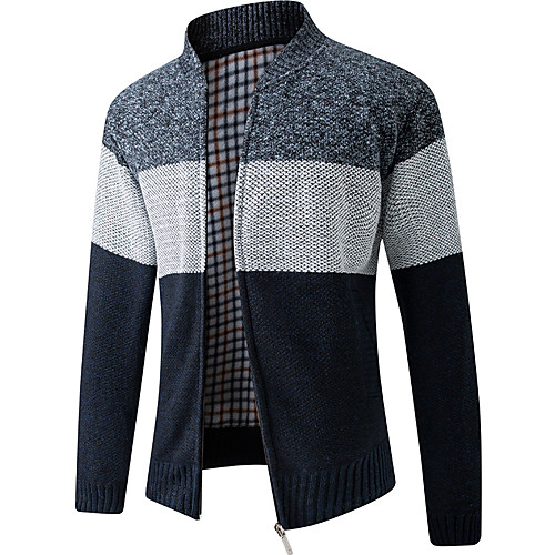 

Men's Striped Cardigan Long Sleeve Sweater Cardigans Stand Collar Winter Blue Red Navy Blue